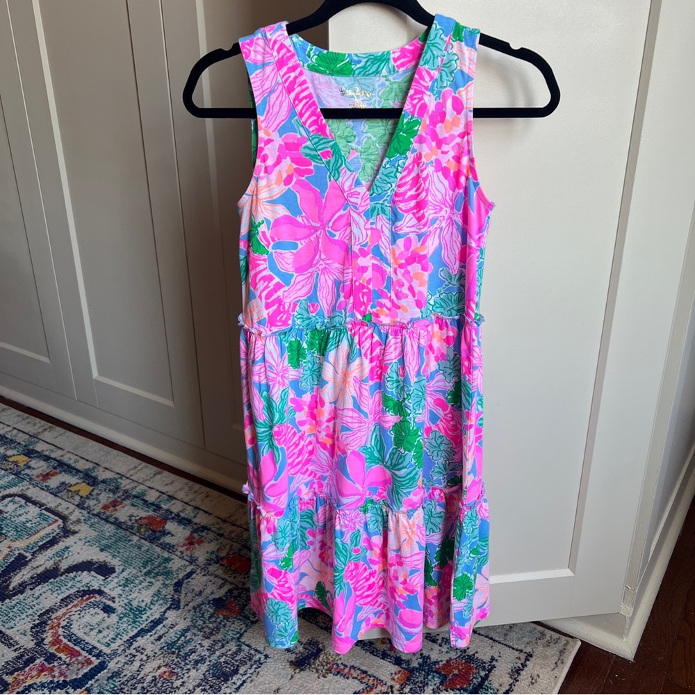 Lilly Pulitzer Lorina Floral V-Neck Tiered Swing Dress in Multi Tigers Lair xxs - Picture 2 of 8